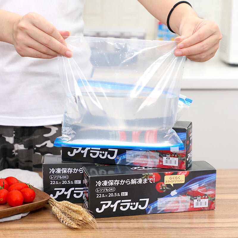 10pcs/ Set Plastic Wrap Zipper Fresh Bags Fridge Freezing Food Storage Bags Preservation Travel Snack Organizer