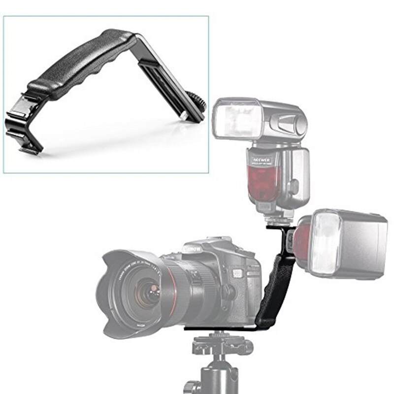 PULUZ L Shape Bracket Handheld Grip Dual Cold Shoe Mount