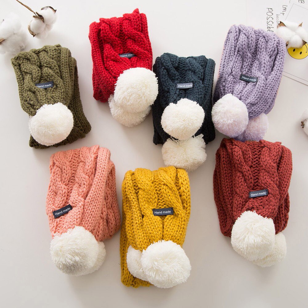 Kinderen Sjaal Bont Ballen Effen Jongens En Meisjes Fluwelen Gebreide Wraps Kinderen Sjaal Kinderen Warm Houden Sjaals Echarpe Enfant Hiver