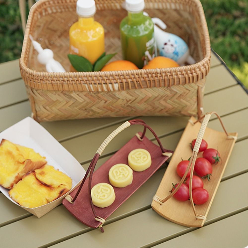 Cesta de almacenamiento de bambú de estilo chino, cesta de frutas multifunción pequeña, plato de pastelería Simple para