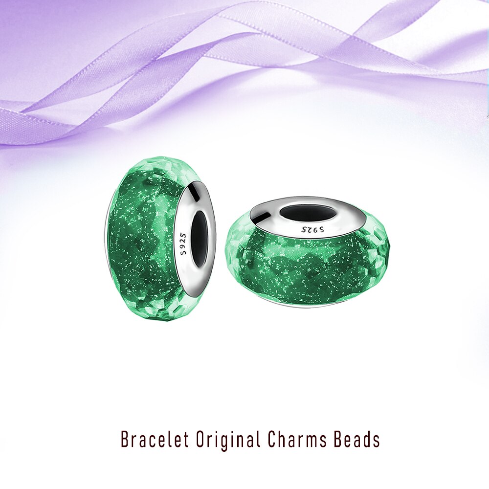 925 Sterling Silver Green Murano Glass Bead DIY Fit Charms Silver 925 Original Bracelets Beads For Women Jewelry Making