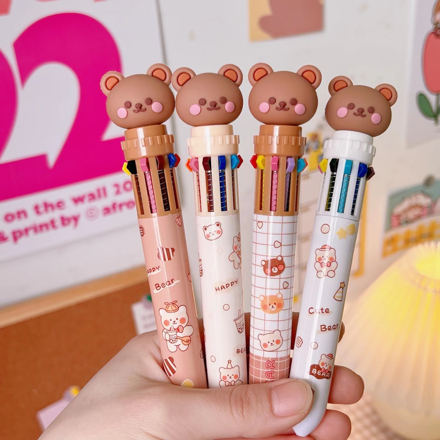 Kawaii urso dos desenhos animados silicone 10 cores caneta esferográfica escola material de escritório presente coreano papelaria escolar