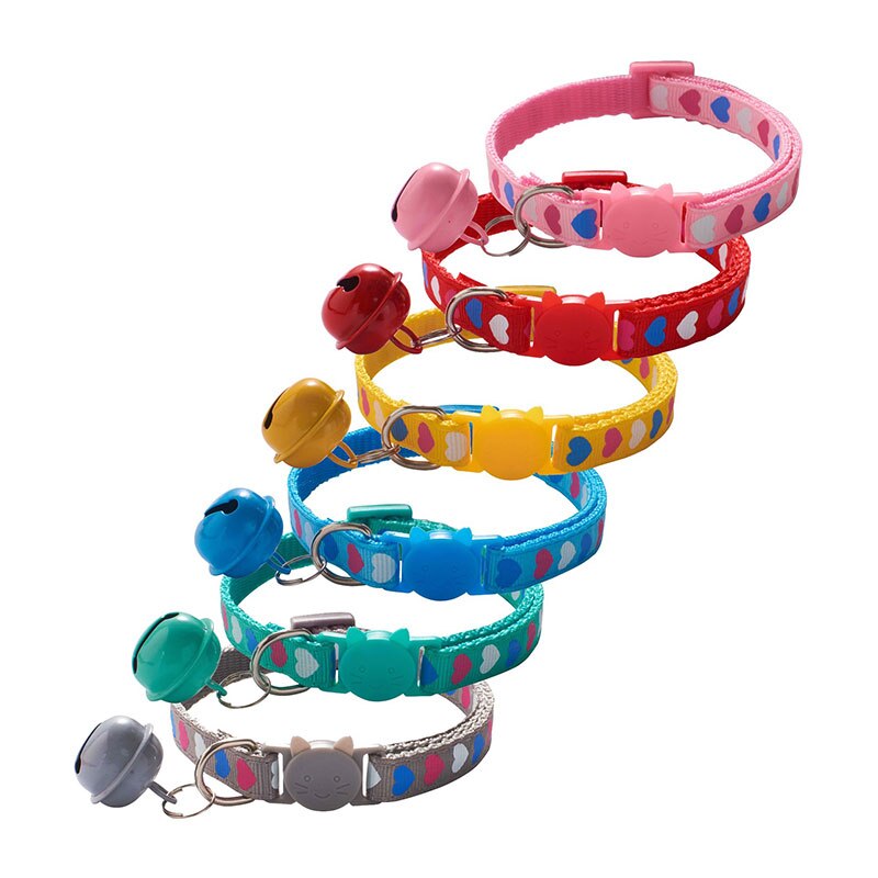Söta sällskapsdjur halsband hjärta tryck valp justerbar polyester halsband härlig med klockor tryck katt hund halsband krage leverans