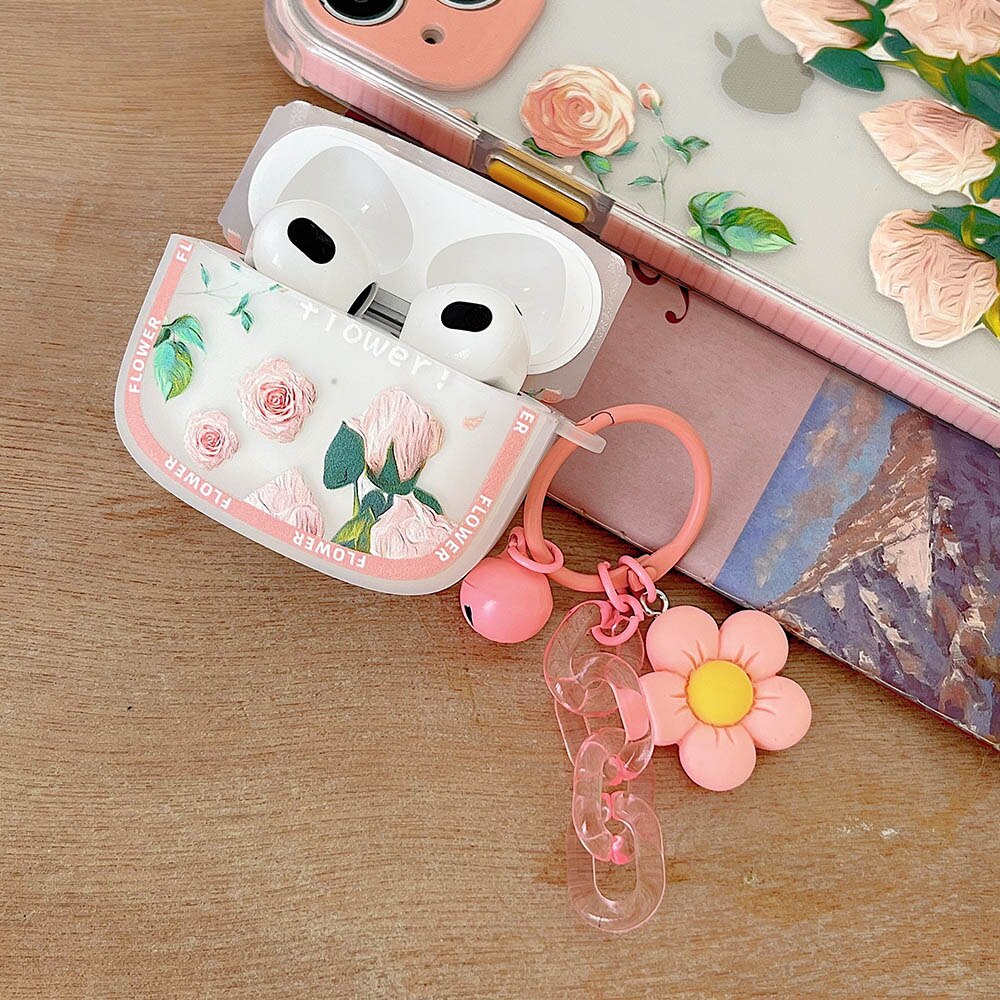 Rose Fleur Étui En Silicone Pour Airpods Pro 2 1 Sans Fil Bluetooth Pour Apple cosses D'air 3 Écouteur Couverture Soleil Fleur Porte-clés Fundas