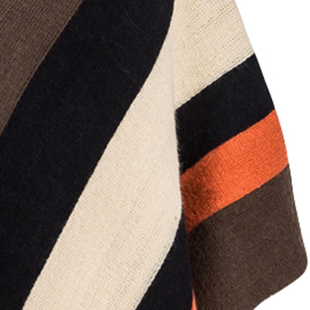 40# Tassel Striped Patchwork Sweater Poncho Tops Knitted Women Blanket Splicing Pattern Sweater Poncho Coat Wrap Cozy Shawl Tops