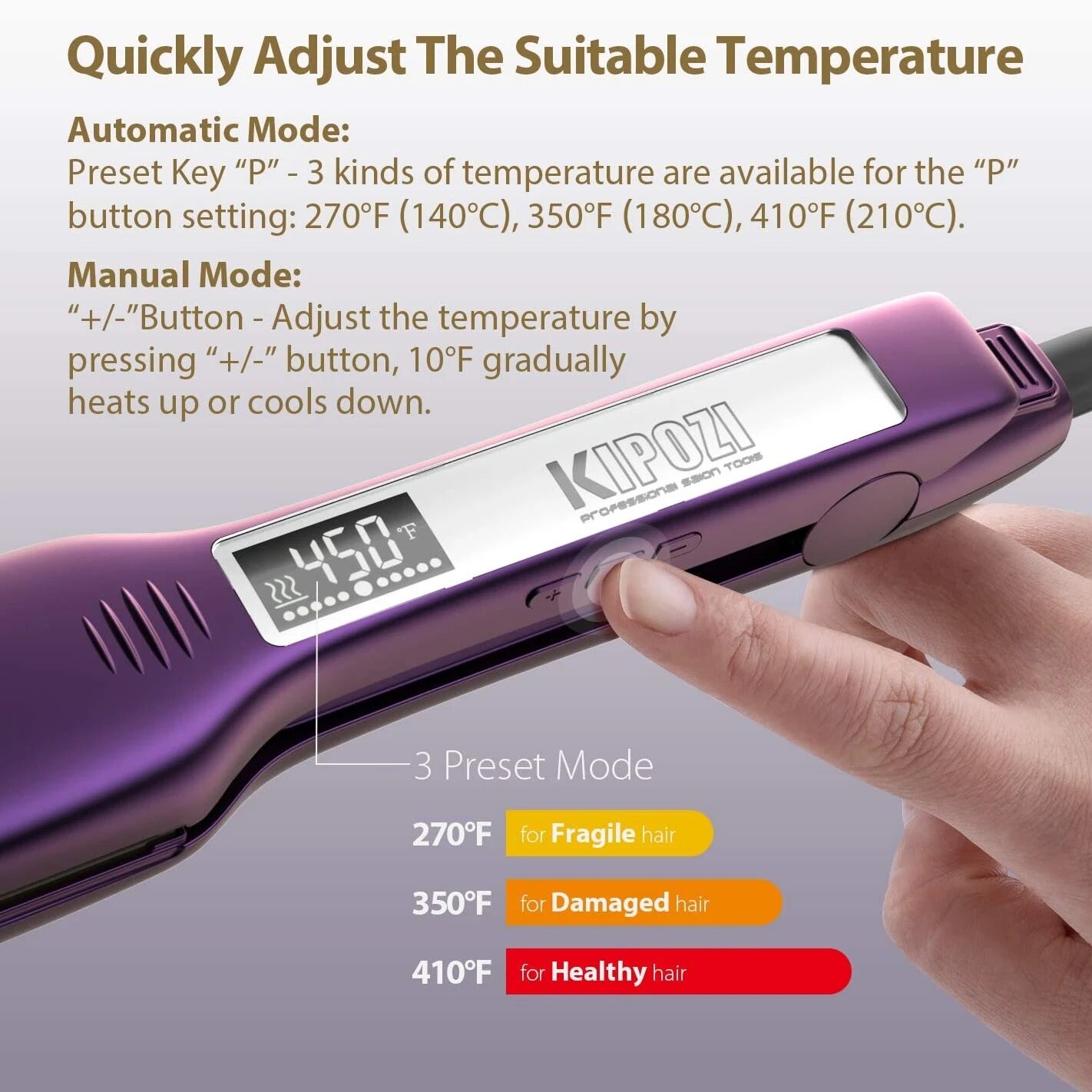 KIPOZI Titanium Flat Iron Hair Straightener with Digital LCD Display Dual Voltage Instant Heating Curling Iron