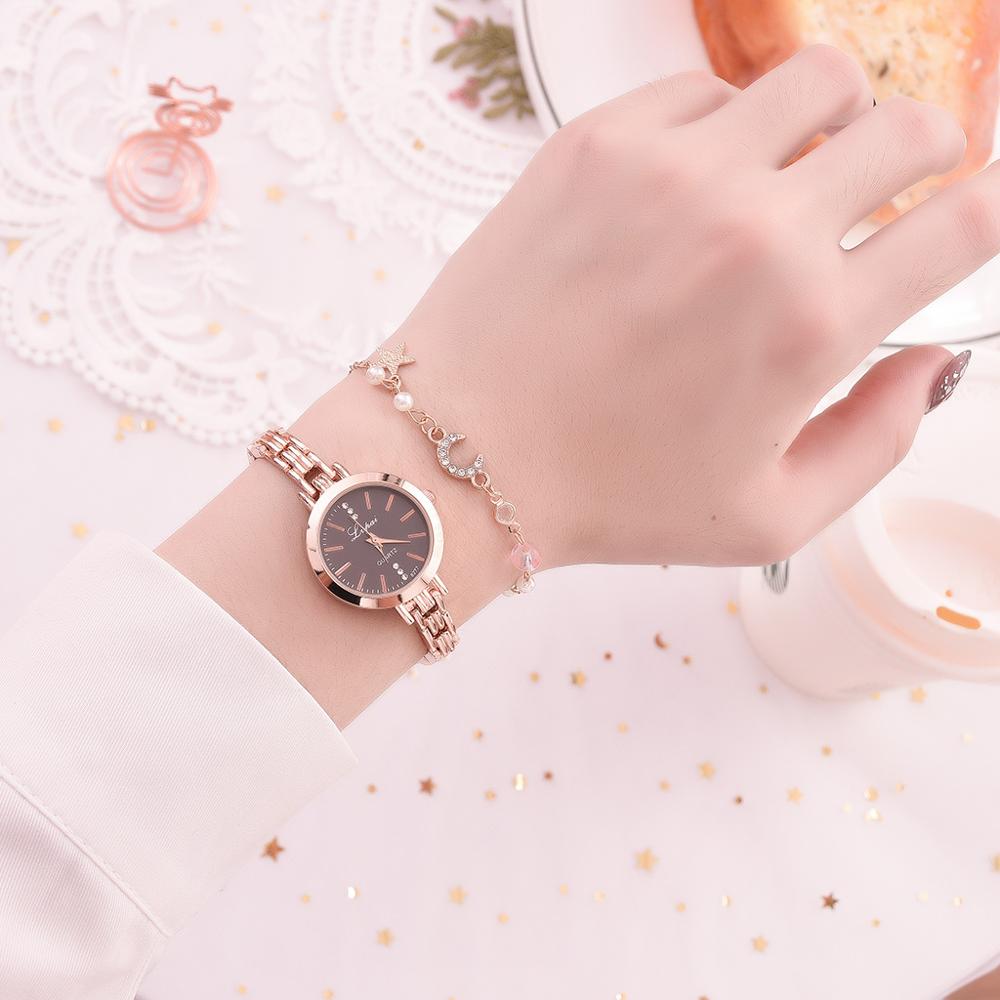 Luxe Set Vrouwen Armband Horloges Vrouwen Jurk Dames Polshorloge Luxe Rose Goud Quartz Horloge Set Dropshiping: Rose Gold Black