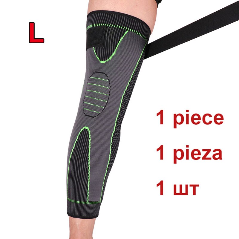 1 stk forlænger sports knæstøtte benbeskytter leggings lang grøn stribe bandage knæpuder skridsikker knæ varm beskyttelses ærme: Jeg skridsikker bandage