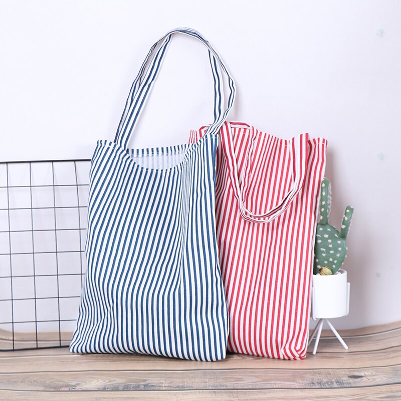 Femme femmes étudiant coton lin sac à bandoulière unique Durable rayé sacs à provisions 1 pièces fourre-tout