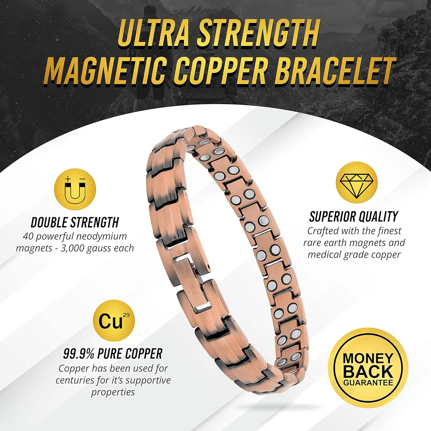 ARADOO Preumium Zuiver Koper Armband voor Mannen Vrouwen Dubbele Rij Magnetische Therapie Polsband Sieraden