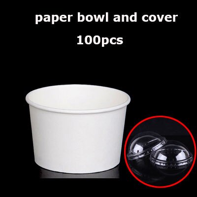 100 stk/parti 3/5/8oz hvide engangs ispapirkop ispapirskål festleverandør: Papirskål og låg / 8oz