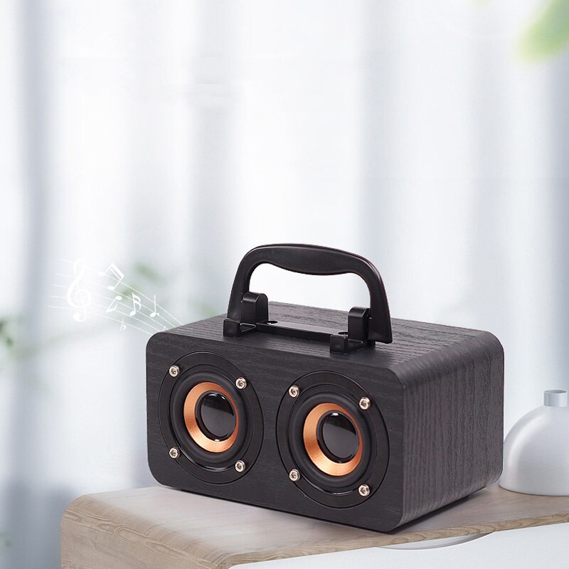 Wooden Wireless Bluetooth Portable Speakers Subwoofer Stereo Bass System Bluetooth Speaker TF USB MP3 Player Home Amplifier: Black wood grain
