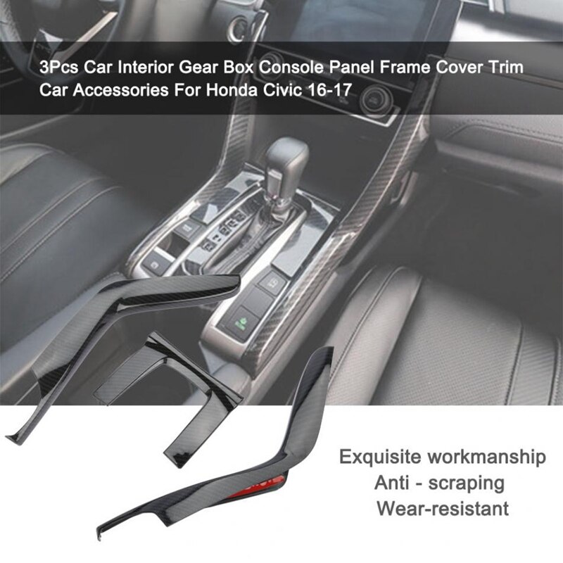 3Pcs Car Interior Gear Box Console Panel Frame Cover Trim Sequin Decoration Car Accessories for Honda Civic 10Th 16-17