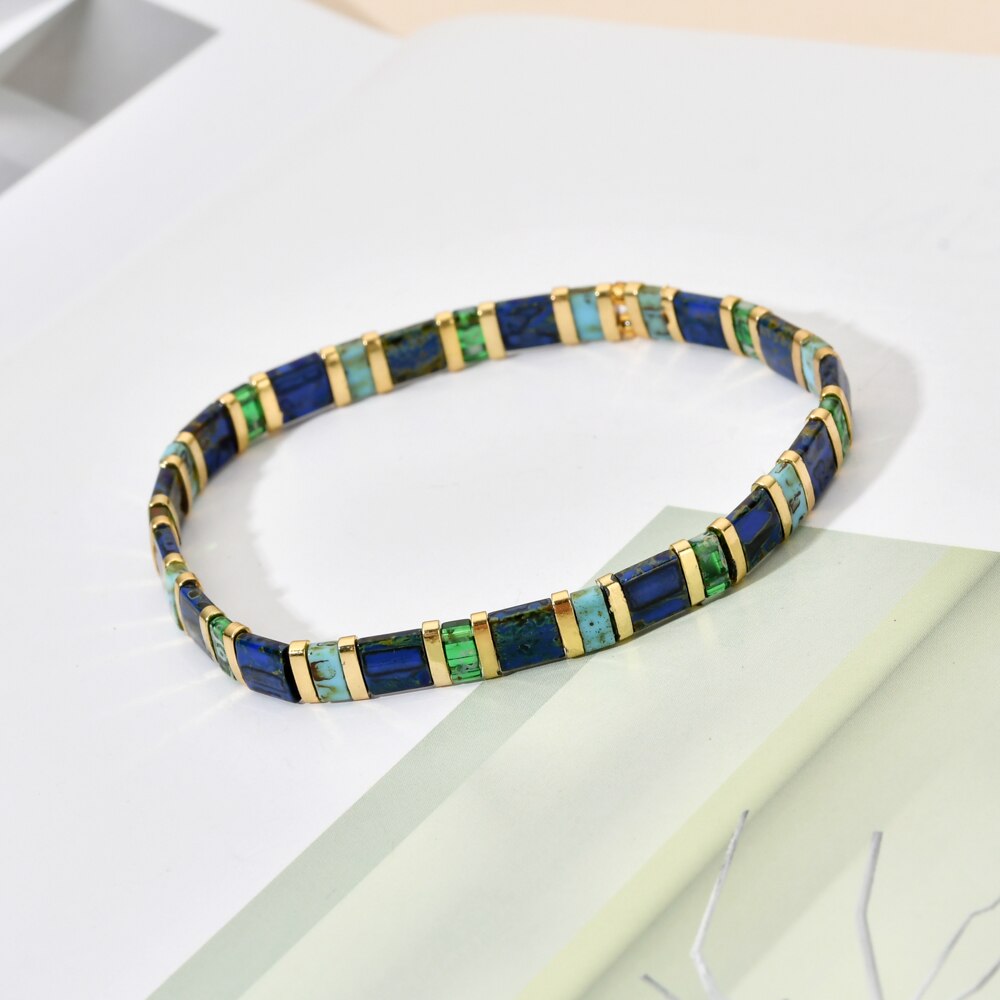 Smzy pulseira feminina com miçangas do arco-íris, artesanal e elástica, com pingentes da amizade, pulseira feminina