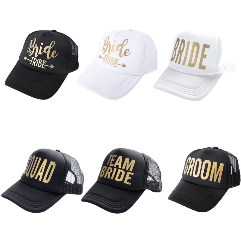Bruden stamme snapback trucker mesh hat guld bogstaver pil bryllup baseball cap