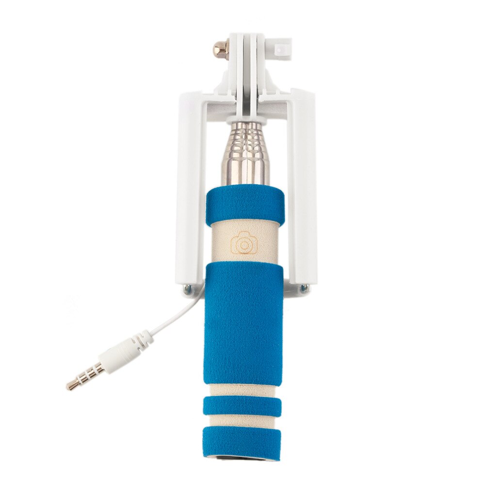 5 colores Mini extensible Selfie Stick con cable remoto obturador monopié para todas las marcas teléfono móvil
