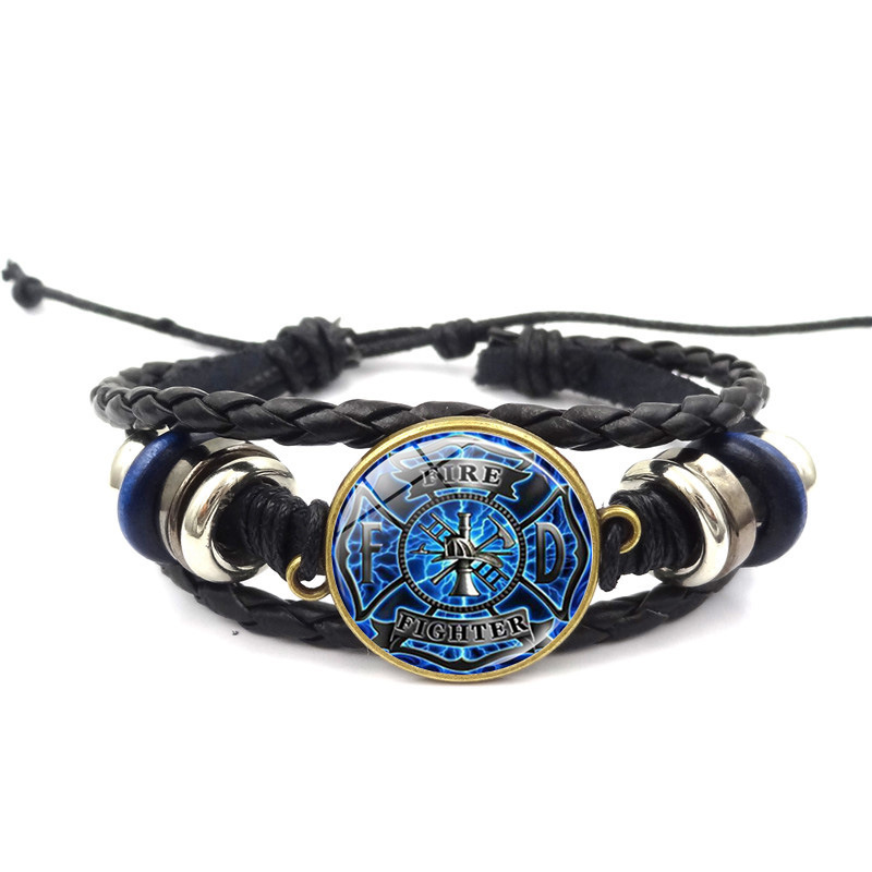 Regalo di gioielli con bracciale intrecciato retrò in vetro con cupola di vigile del fuoco di salvataggio: Luce di Colore Giallo Oro