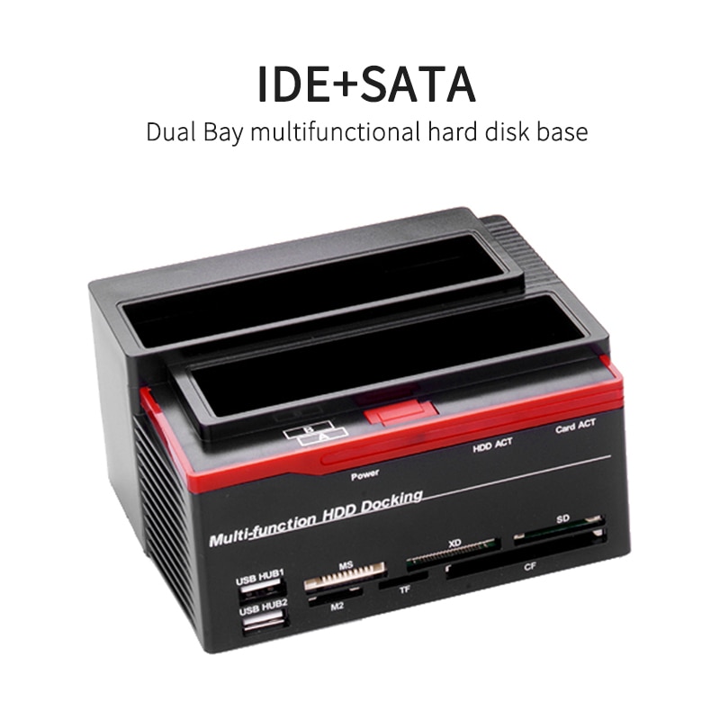 SATA IDE Docking Station 2,5/3,5 "SATA IDE HDD estación de acoplamiento 2 puertos USB 2,0 Hub/MS/M2/XD/CF/SD/lector de tarjetas TF US/EU/Reino Unido