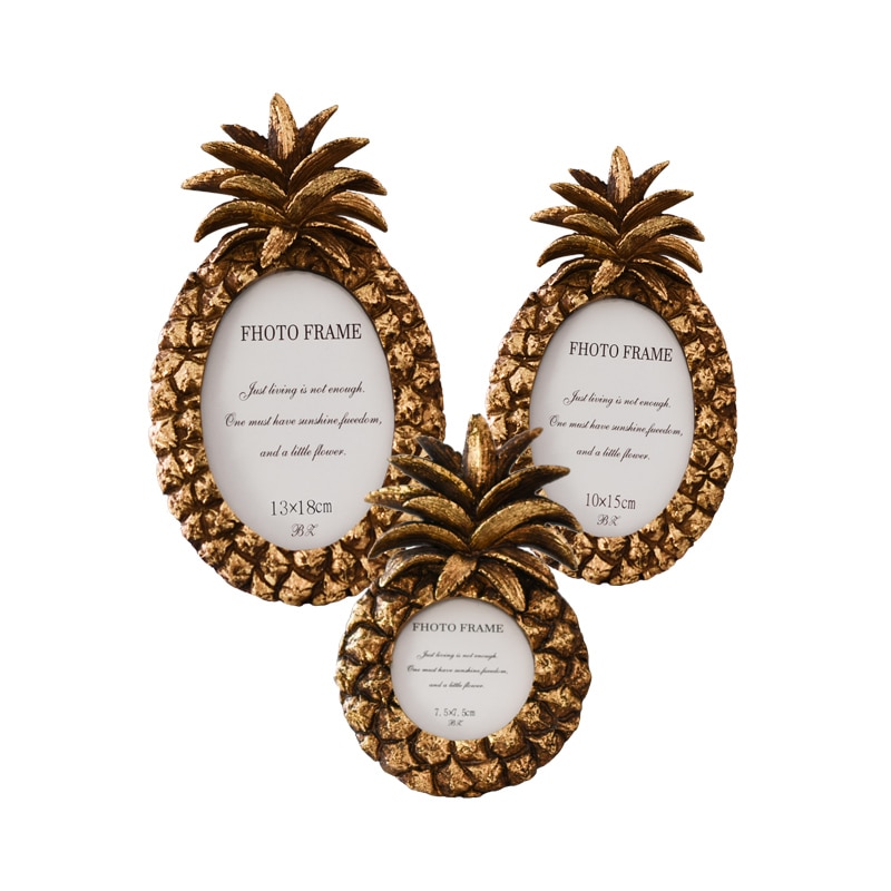 Handmade Vintage Golden Pineapple Photo Frame 3/6/7Inch Resin Picture Frame Home Decoration Geometric Picture Frames Ornaments