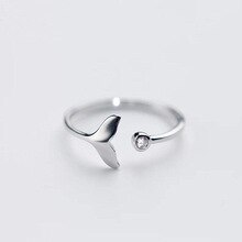 100% Esterlina Jóias Anéis para As Mulheres Declaração de Moda Bonito de Cristal Da Sereia Da Cauda Antigo Anel A