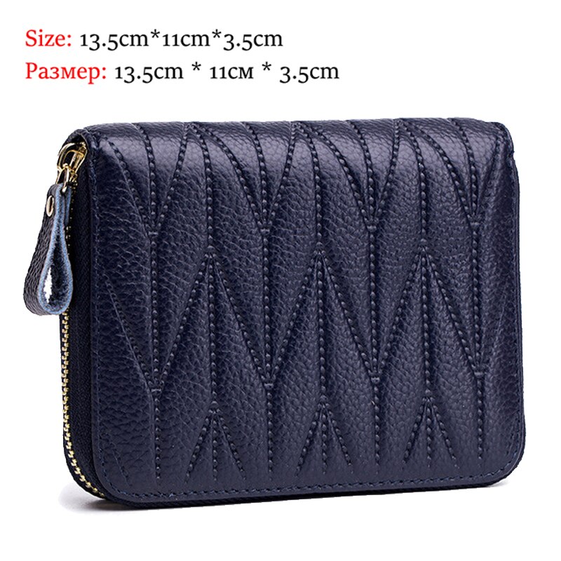 ¡Novedad! Billeteras de piel de vaca auténtica para mujer, Carteras largas para mujer, cartera para teléfono, tarjeteros para pasaporte, cartera de mano de gran capacidad: Short-1 Dark blue