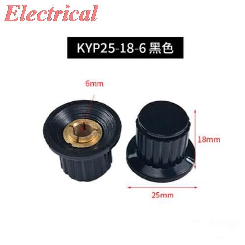 Tapa con botón para potenciómetro, eje moleteado de plástico, 4mm, 6mm, Agujero del eje de diámetro, negro/gris, 16x16mm, 25x18mm, 32x20mm: KYP25-18-6J Black 