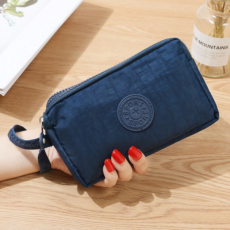 Adisputent Womens Wallets Solid 3 Layer Canvas Phone Bag Purse Short Wallet Three-Layer Zipper Coin Card Key Purse Fast: blue A B