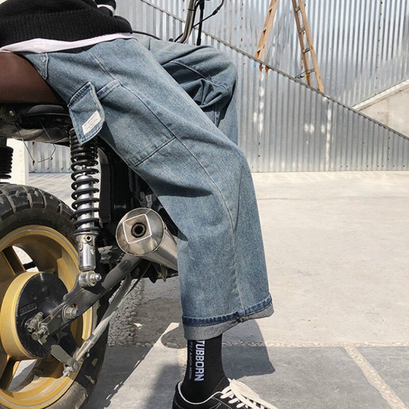 Jeans herr vida benfickor solid dragkedja plus storlek 3xl ankellång herr harajuku trendiga streetwear ulzzang par löst chic