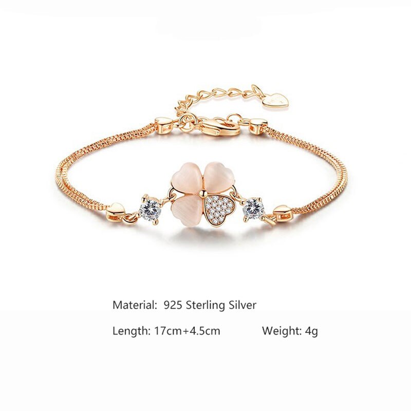 Pulseras de circonita de Color plateado y delicado de anenjary, pulseras de cristal con flores de la suerte para mujer, de San Valentín, S-B229