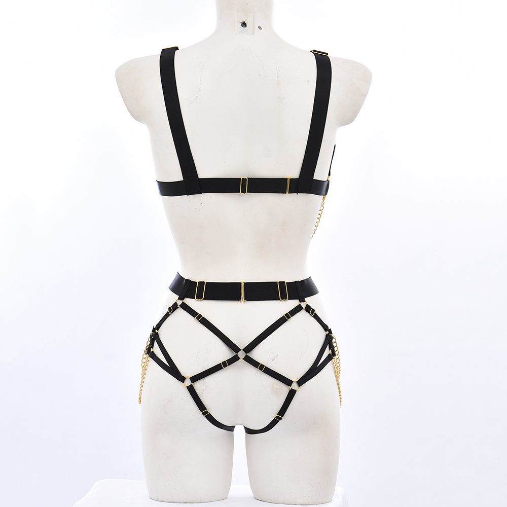 Kvinner justerbar goth crop top sele kroppskjede bur-bh poledance bondage undertøy tilbehør kroppssele