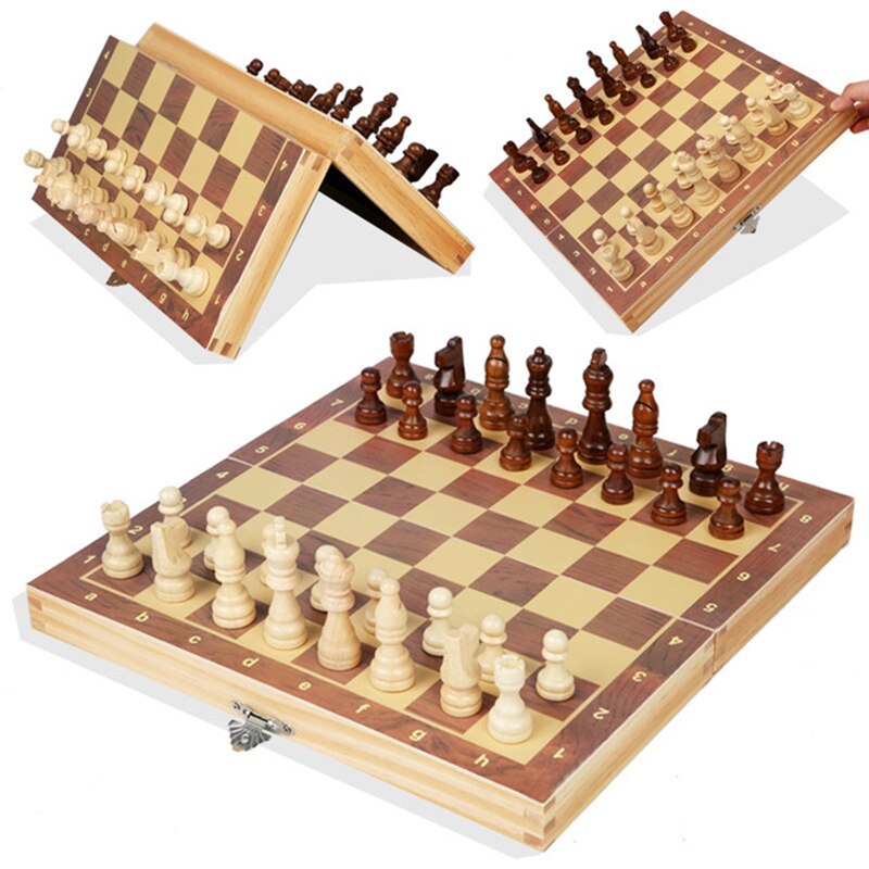 Foldable Wooden Chess Set Magnet International Chess Educational Toy