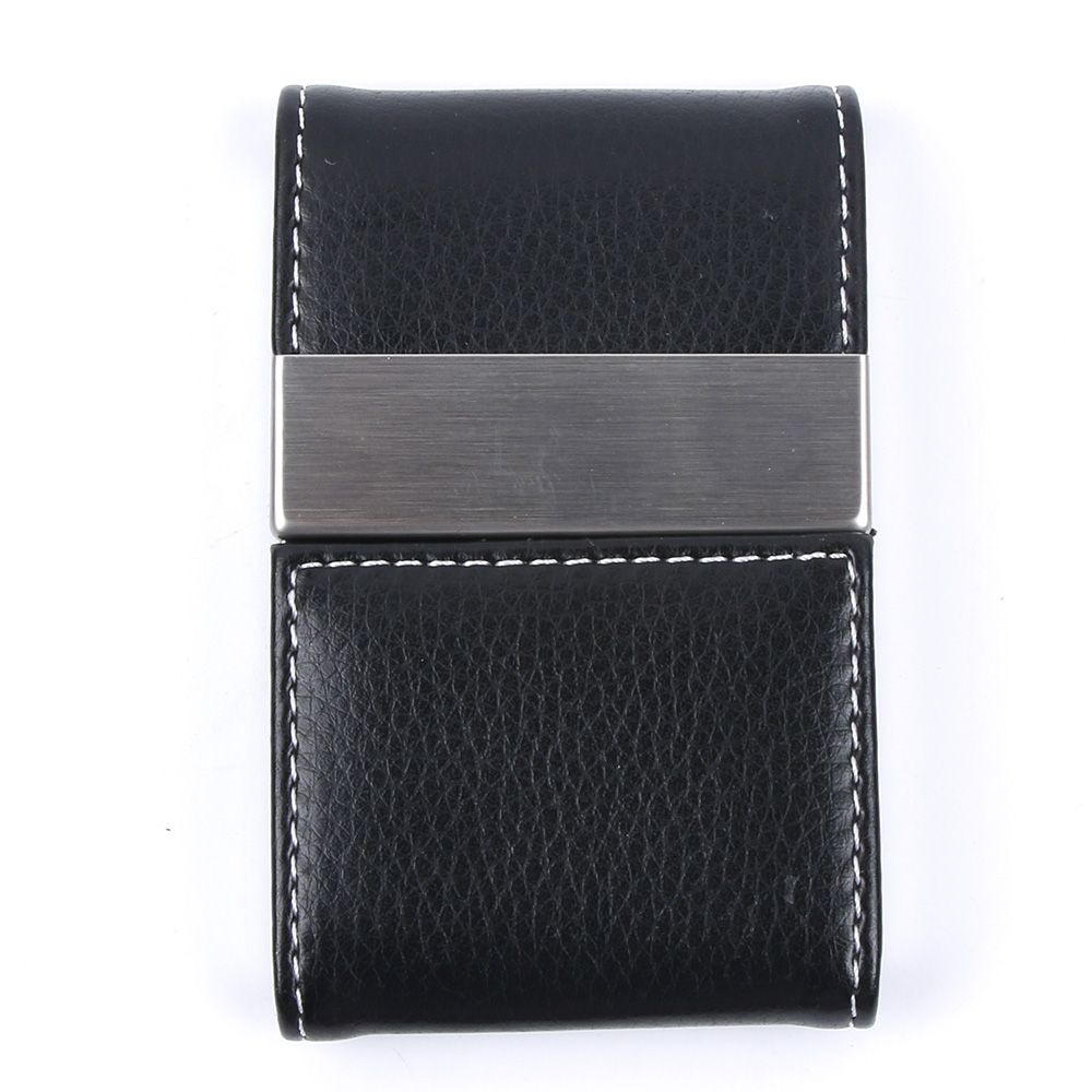 Men Women Wallet Metal Leather Credit Card Holder Double Open Business Card Business Name Card Holder Organizer: Black