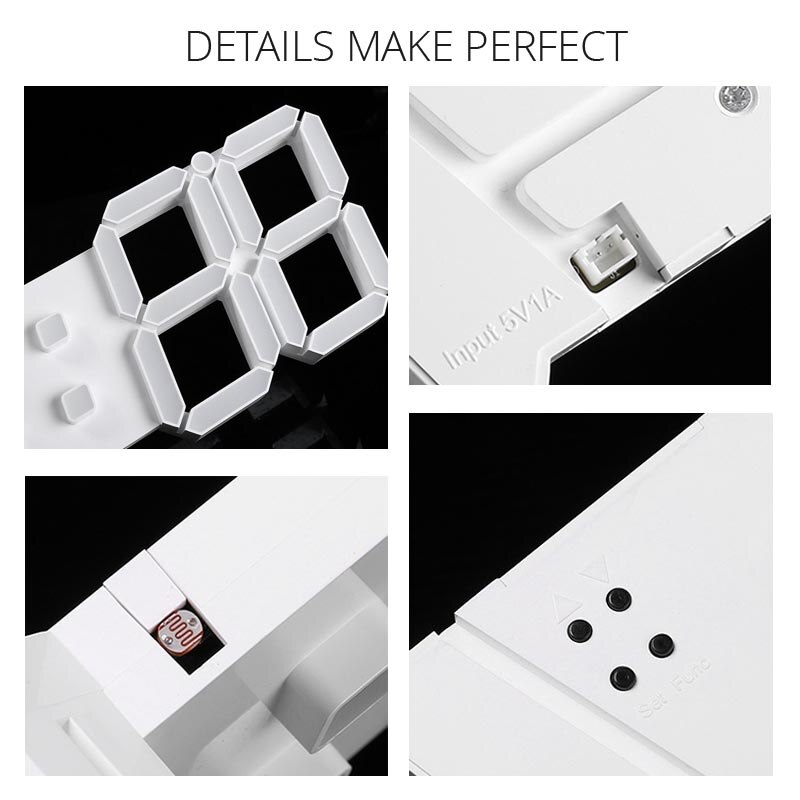 39cm store førte vægur moderne 3d digitale vækkeure bord skrivebord natlys vægur 24 or 12 timer til hjemmekøkkenkontor
