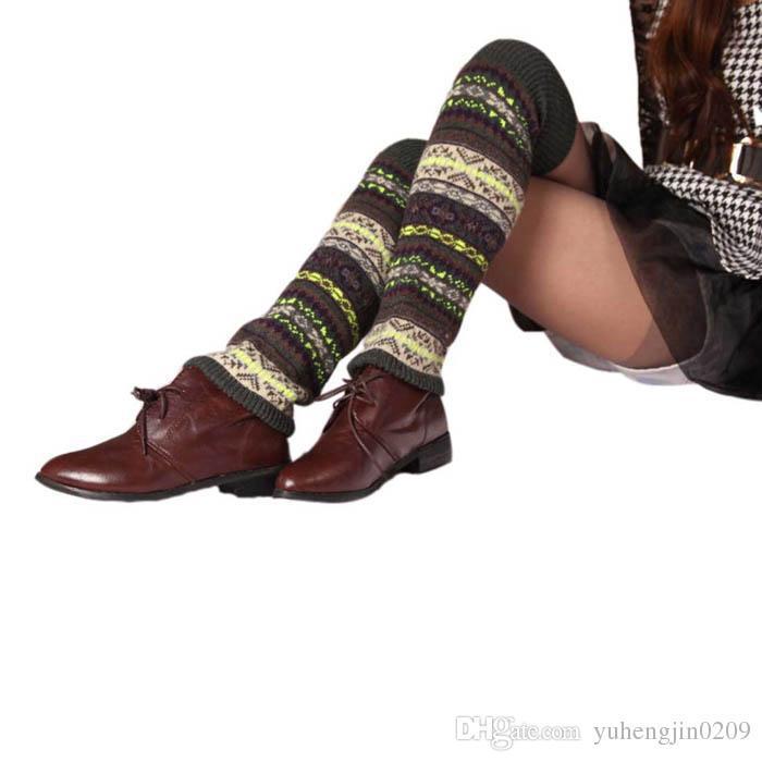 Jambières chaudes rayées pour femme, jambières au dessus du genou, tricot, couvre-jambes au Crochet, tenue de noël, hiver: B