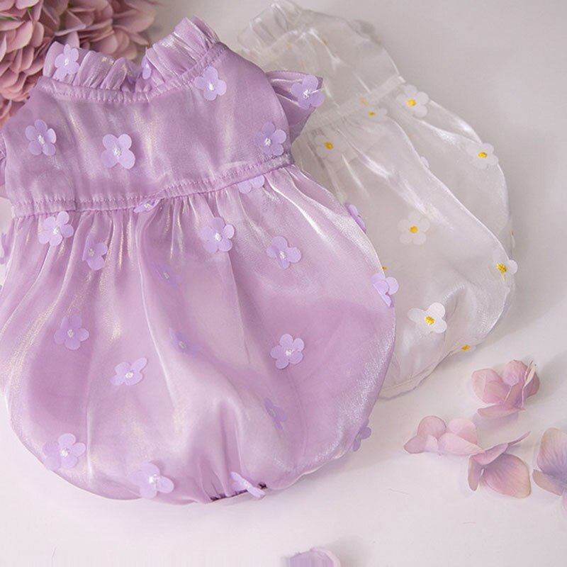 Ropa de primavera y verano para perros, falda tridimensional de hilo de flores, ropa para mascotas, ropa para gatos, Yorkshire, Chihuahua, cachorro