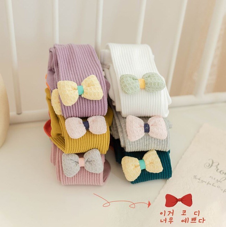 Medias de algodón con lazo para niños, pantimedias de bebé de punto para niño de 0 a 3 años, primavera y otoño