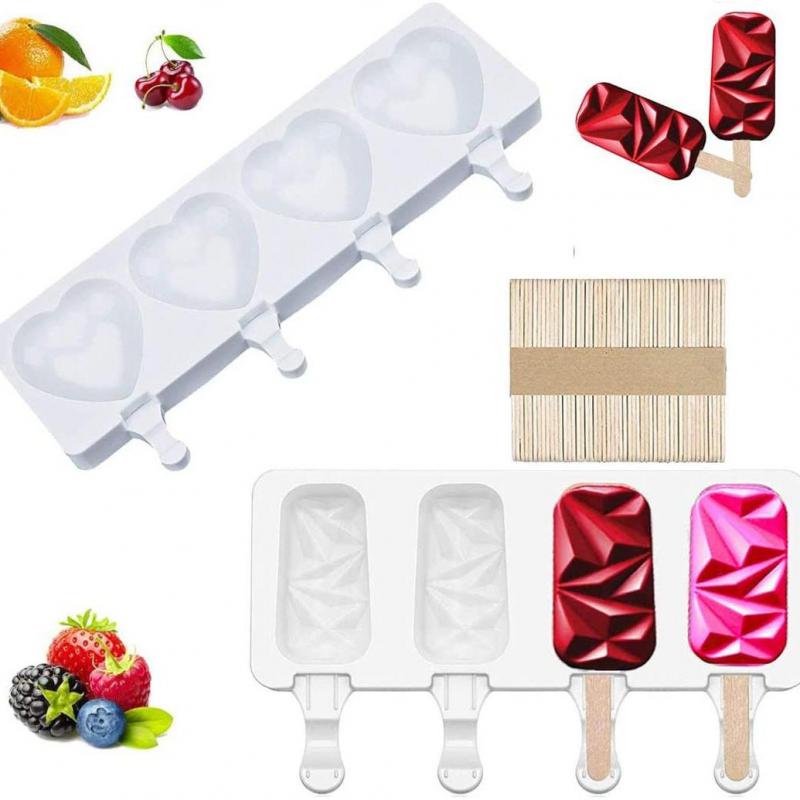 4-Cavity Popsicle Mold 2Pcs Ijs Maken Tool Set Diy Bakvorm Popsicle Cakevorm Te schoon Candy Bar