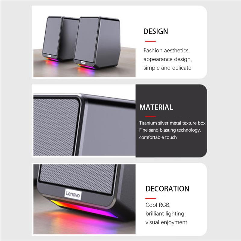 Lenovo desktop-lautsprecherset, tragbarer stereo-rgb-lautsprecher mit usb-anschluss, kabelgebunden, notebook-audio-lautsprecher, computerzubehör