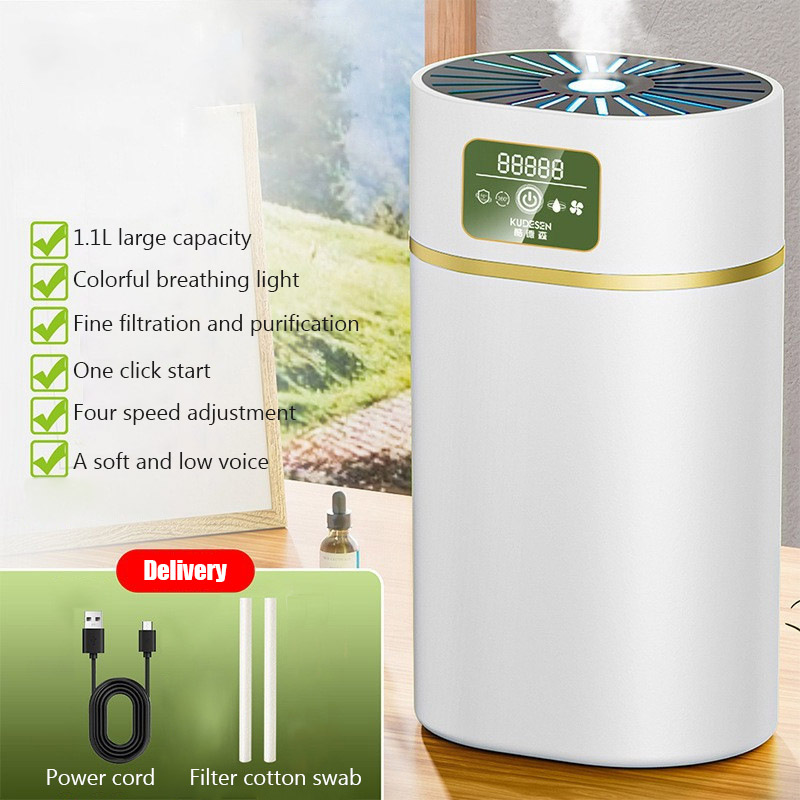 Humidificador de aire de 1,1l, difusor de Aroma de gran capacidad, luz ambiental colorida, humidificador de fragancia, pulverizador de niebla fría para el hogar y la Oficina: Gris claro