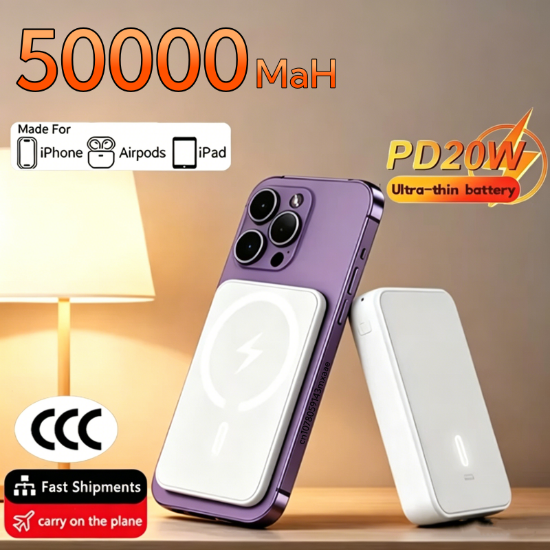 50000 mah trådlös magnetisk powerbank-laddare snabbladdningsbar bärbar laddare externt reservbatteri för apple iphone android