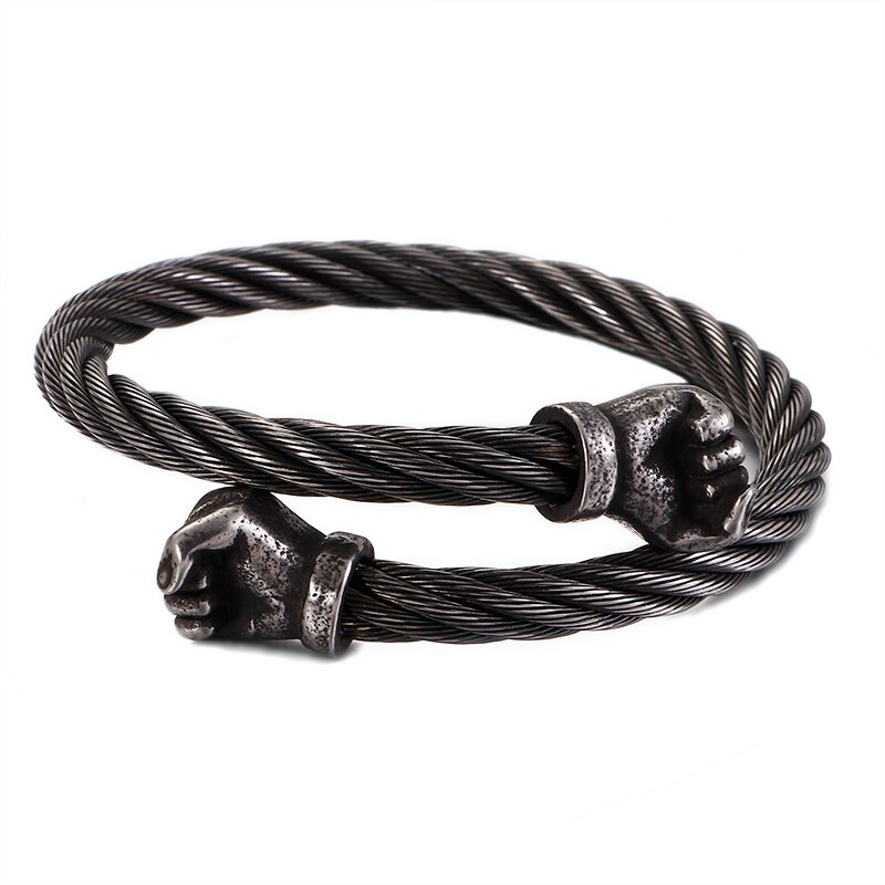 Punk rostfritt stål matt viking varg drake berlock armband man hip hop kabel tråd guld djur manschett armband män smycken: Kb121351- knytnäve