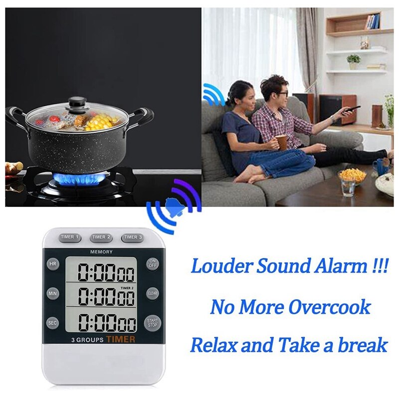 Digital Dual Kitchen Timer, 3 Channels Count UP/Down Timer, Triple Cooking Timer, Large Display, Loud Volume Alarm