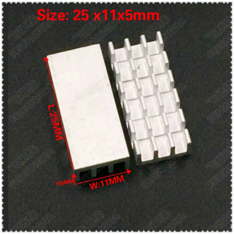) 100 stks Aluminium koellichamen IC Chip Cooler Cooling Heatsink Aluminium Koellichaam Voor Elektronische Computer25X11X5MM