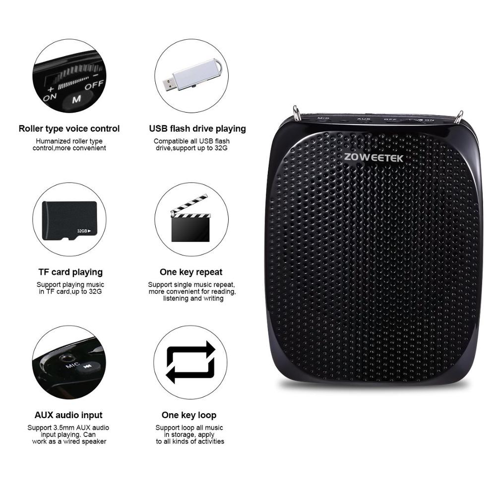 Zoweetek – Mini amplificateur vocal Portable Rechargeable, haut-parleur avec Microphone filaire pour enseignants, prend en charge le Format MP3 Audio Z258