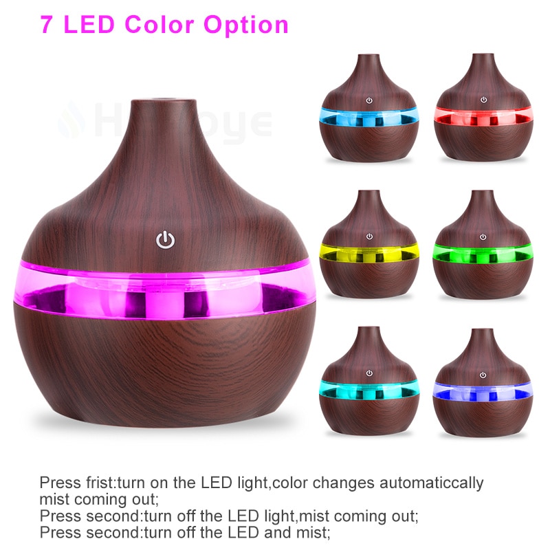 USB Electric Aroma Air Diffuser Wood 300ml Ultrasonic Air Humidifier Essential Oil Aromatherapy Cool Mist Maker Air Purifier