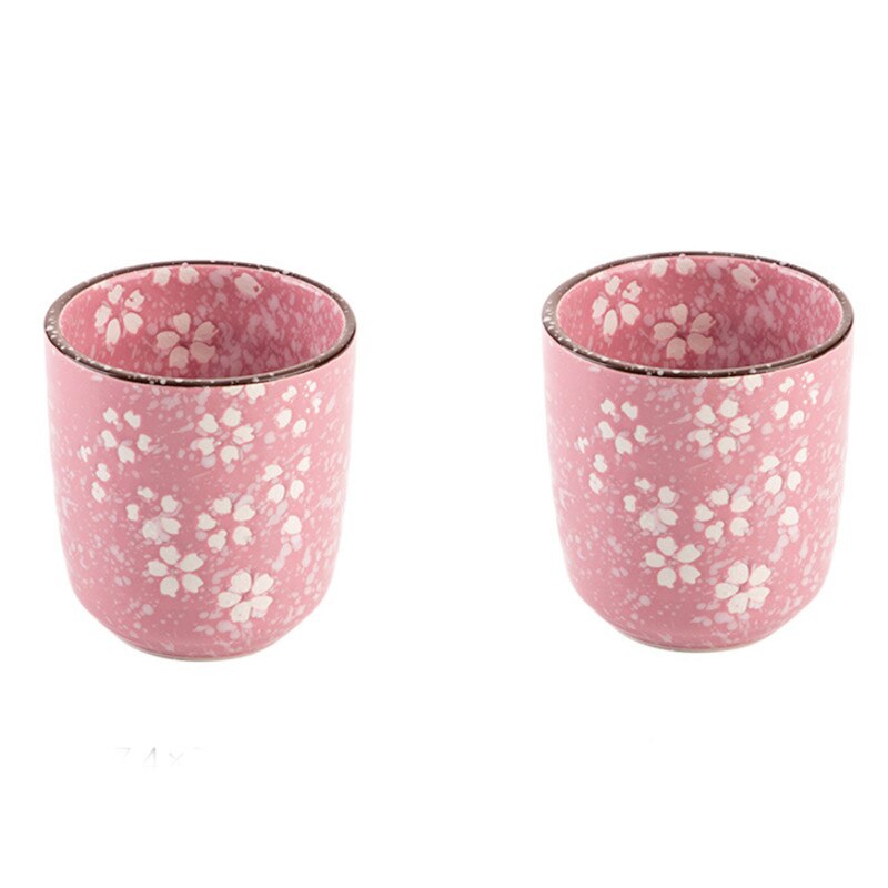 Estilo japonés Flor de cerámica tazas de té Vintage taza de té maestro taza de café taza de contenedor de recipientes para bebidas Kung Fu taza de agua Teaware: 2pcs pink