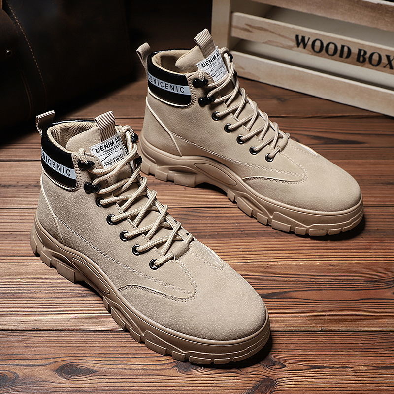 Bottes montantes de Style britannique pour homme, bottes courtes de travail résistantes à l'usure, bottes de désert, d'hiver: Khaki / 39