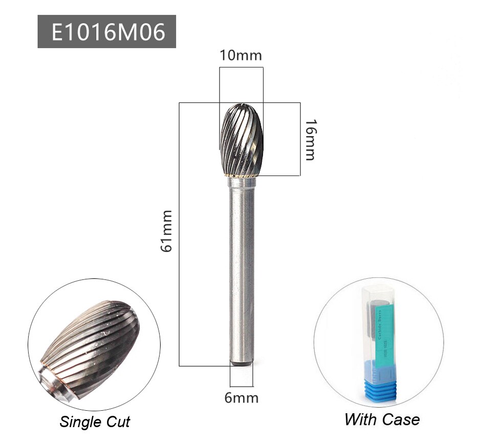 Oval Shape E 6mm 1/4 Shank Mould Carving Tools Tungsten Carbide Rotary File Burr Milling Cutter CNC Engraving for Metal Steel: Single Cutter 6x10mm