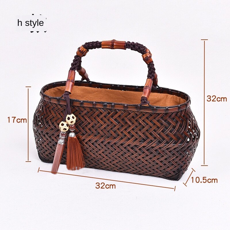 Diysomes bamboe tas handgeweven tas japanse stijl bamboe geweven tas dames bamboe handtas bamboe geweven mand theeservies opbergtas