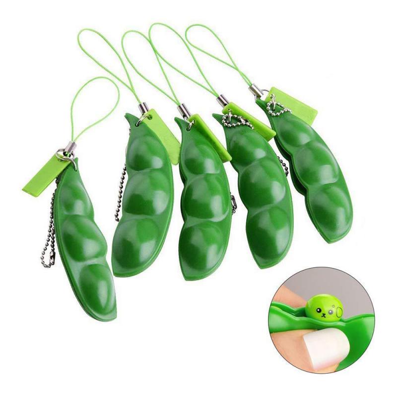 1Pcs Infinite Squeeze Edamame Bean Pea Keychain Stress Relieve Decompression Toys Cute Edamame Toys For Boys Girls